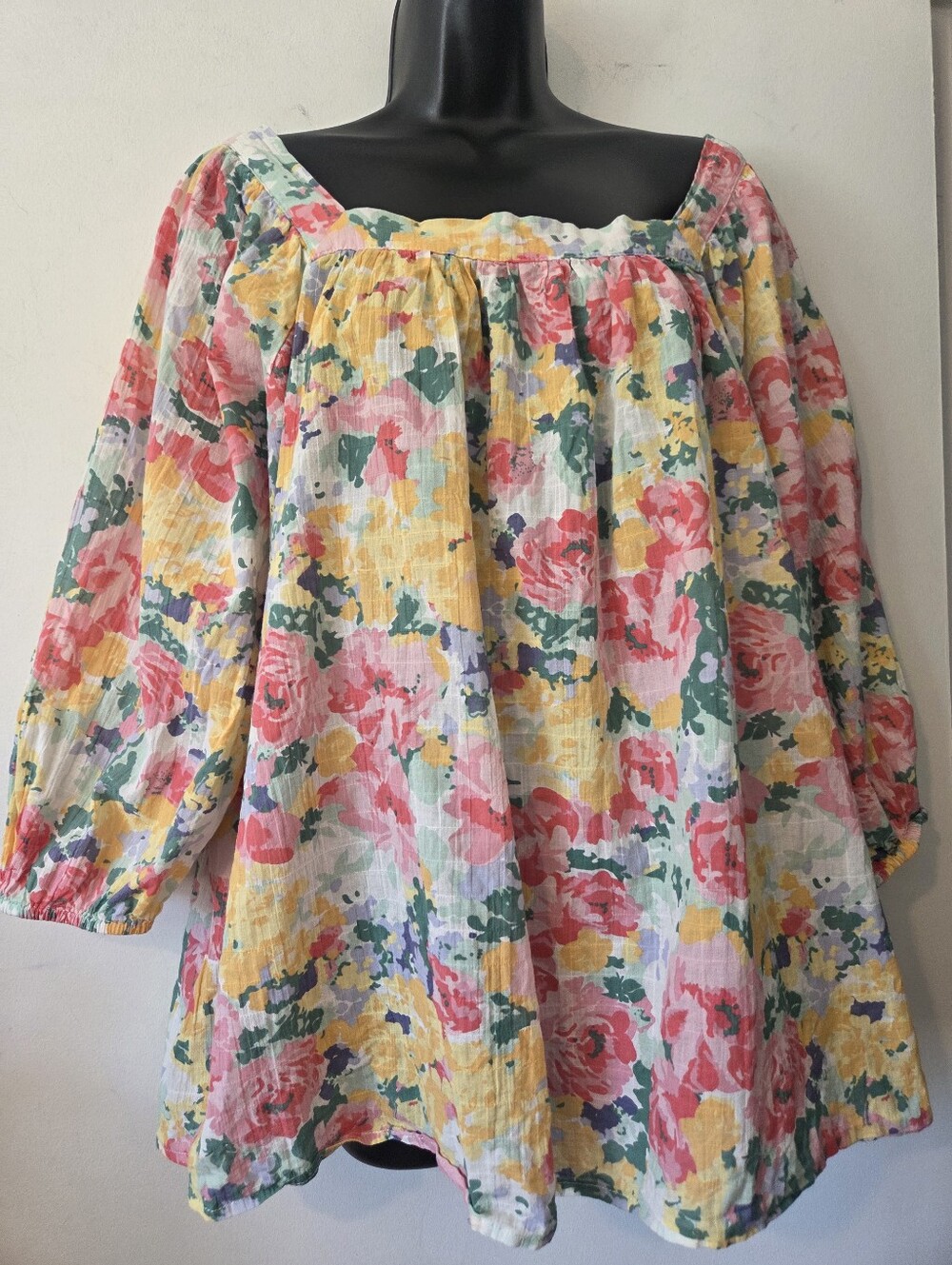 Chaps Floral Square Neck Tunic Top